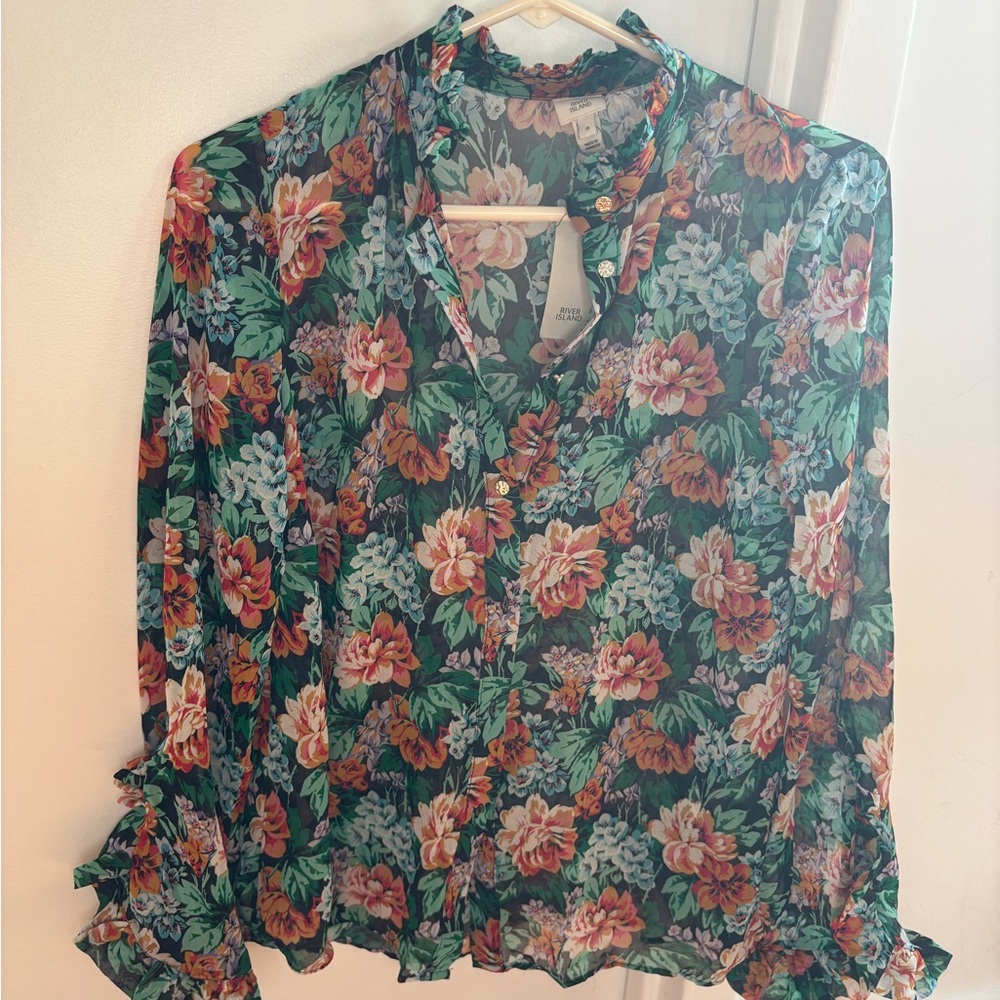 River Island Floral Blouse - Green and Red